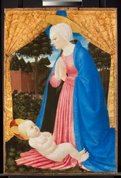Virgin adorando a criança, final do século 15 (tempera com esmaltes de óleo e ouro no painel)
